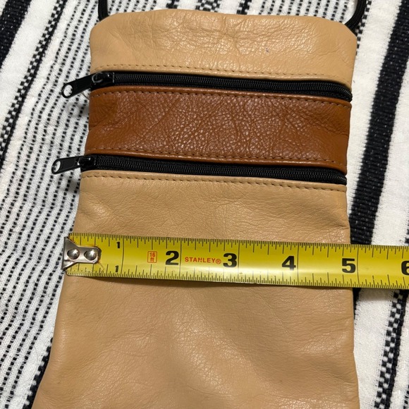 Leather Crossbody Phone Bag Small Tan Brown Zipper Shoulder Purse - Picture 7 of 9